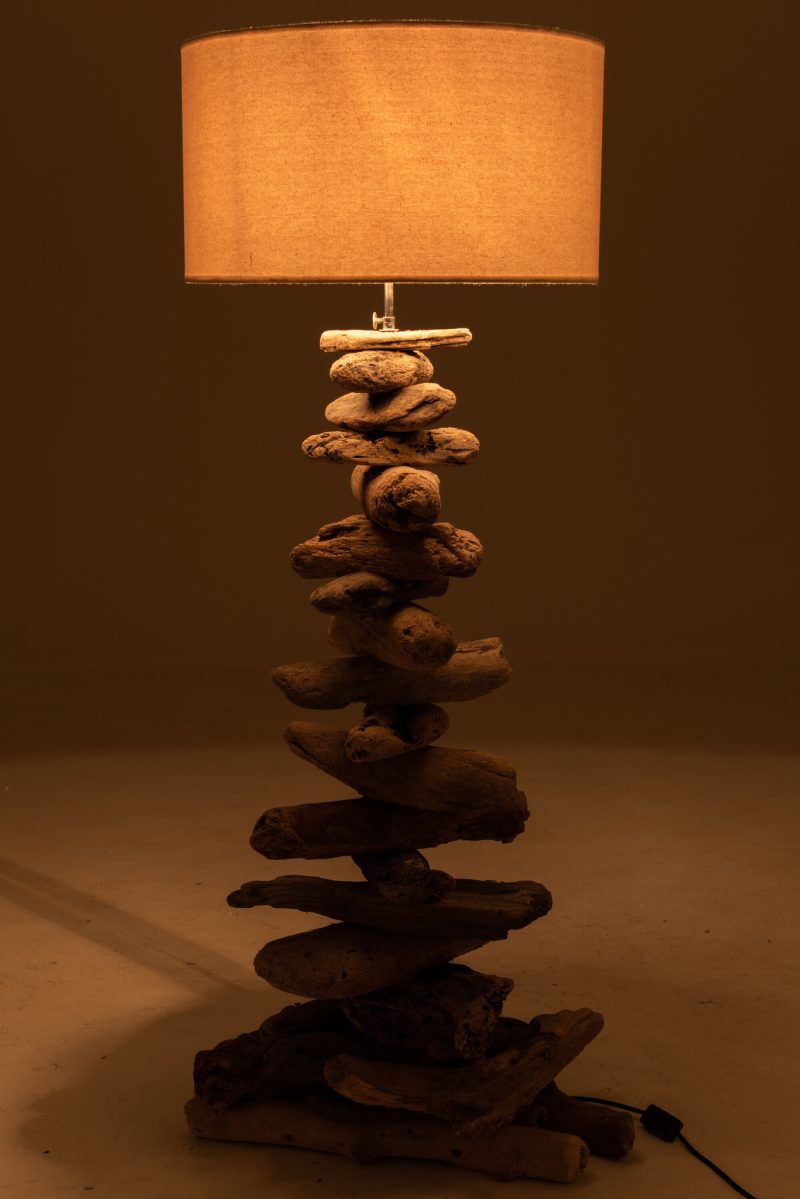 Natuurlijke beige vloerlamp houten voet Jolipa Driftwood - Afbeelding 3