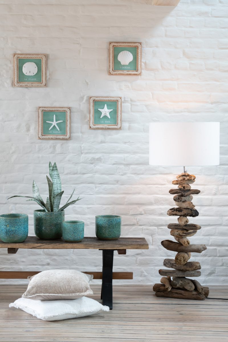 Natuurlijke beige vloerlamp houten voet Jolipa Driftwood - Afbeelding 5