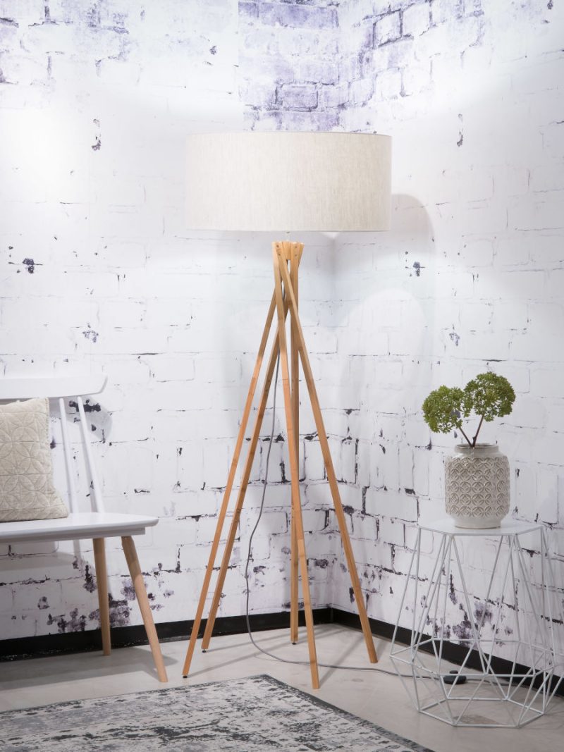 Bamboe bohemian grijs linnen vloerlamp GOOD&MOJO Kilimanjaro - Afbeelding 2