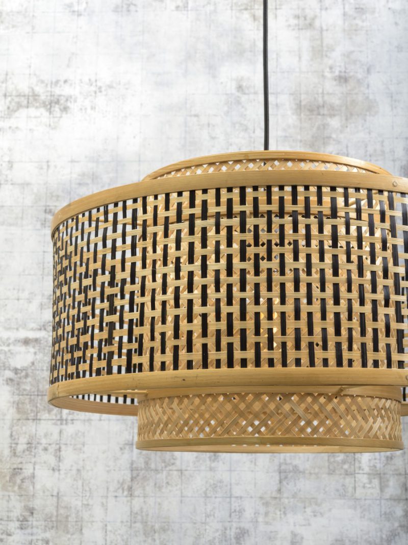 Bamboe dubbelkap hanglamp naturel/zwart L GOOD&MOJO Bhutan - Afbeelding 3