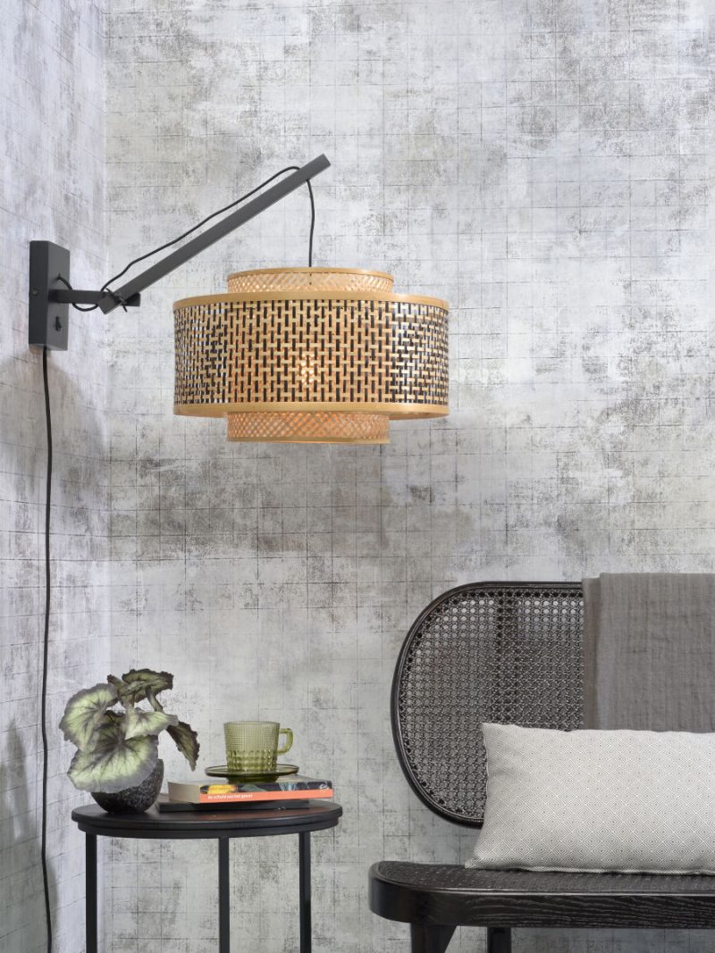 Bamboe wandlamp dubbelkap naturel/zwart L GOOD&MOJO Bhutan - Afbeelding 2