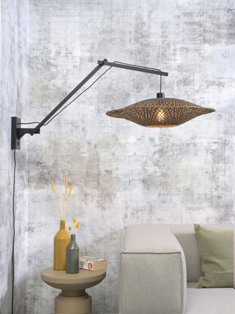 Bamboe wandlamp naturel/zwart knikarm GOOD&MOJO Bali - Afbeelding 2