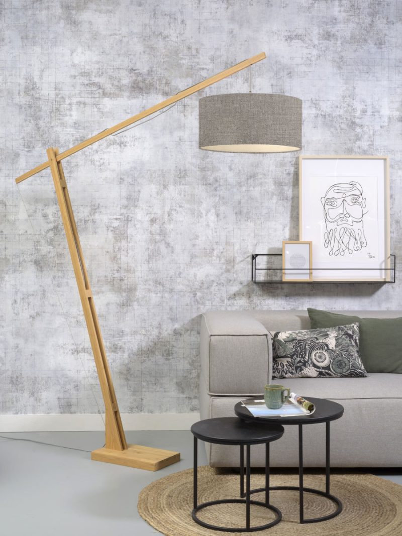 Bamboe/linnen vloerlamp kap lichtgrijs GOOD&MOJO Montblanc - Afbeelding 2