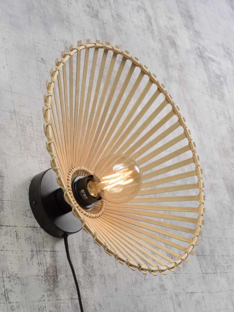 Boheemse zwarte-naturel wandlamp bamboe GOOD&MOJO Bromo - Afbeelding 3
