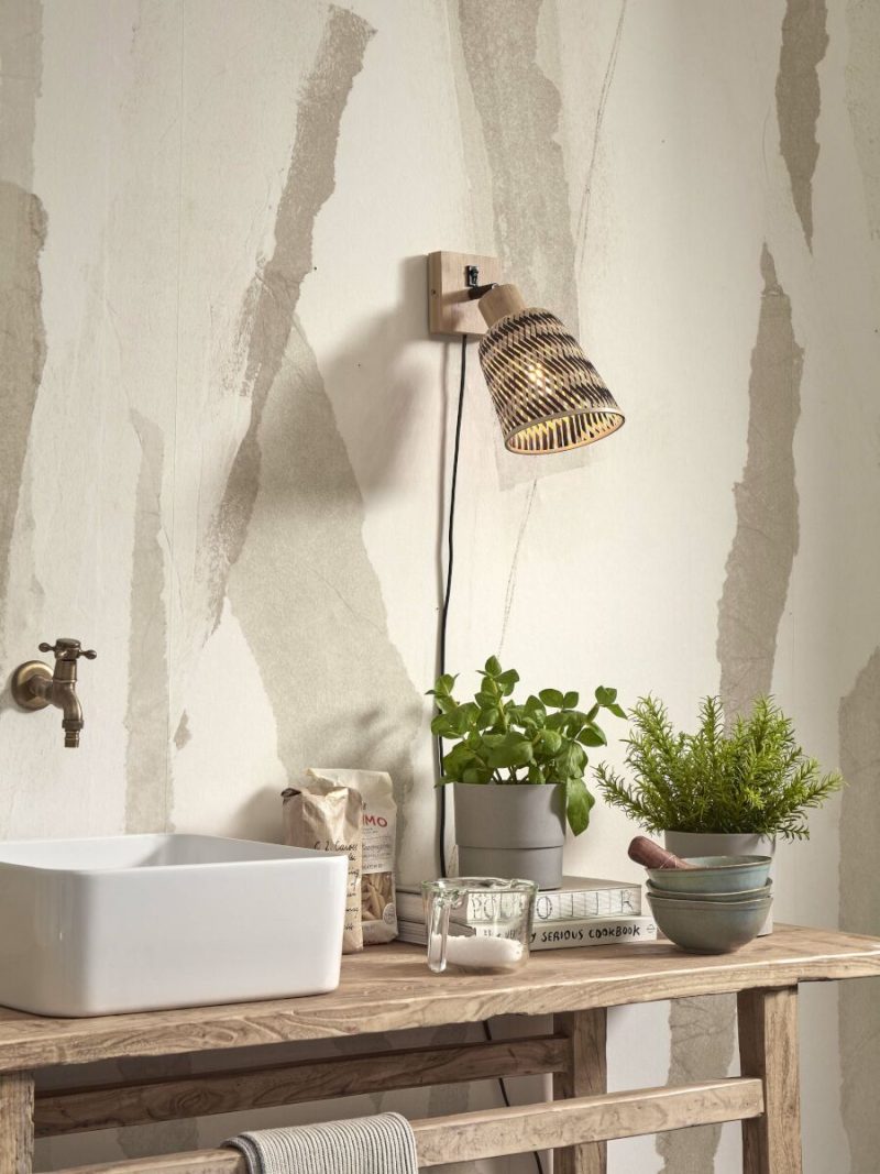 Bohemian bamboe zwart naturel wandlamp GOOD&MOJO Java - Afbeelding 5