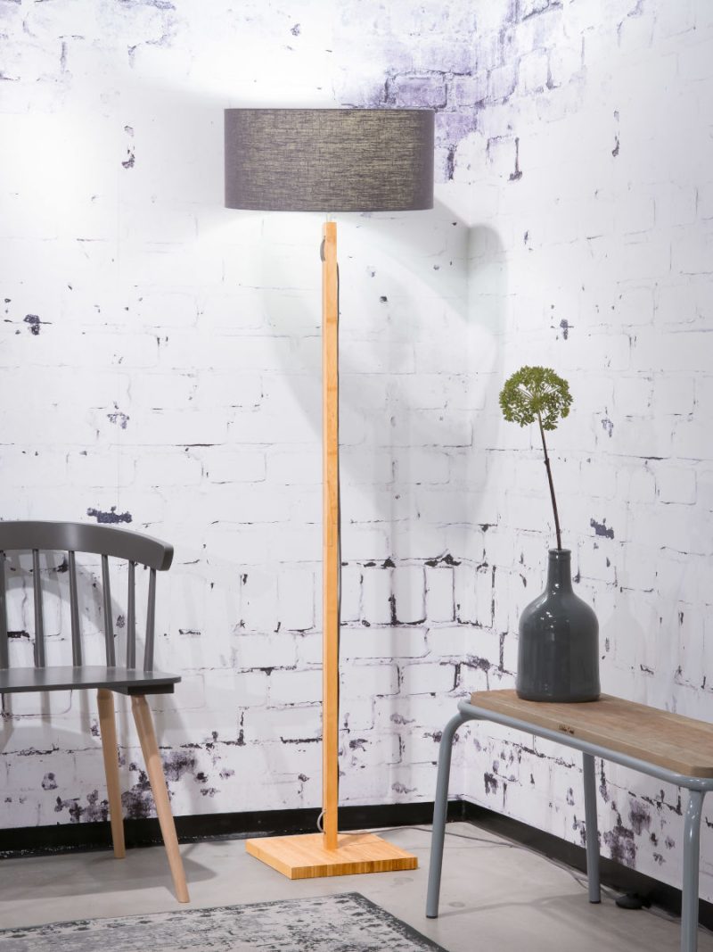 Grijze Scandinavische linnen bamboe vloerlamp GOOD&MOJO Fuji - Afbeelding 2