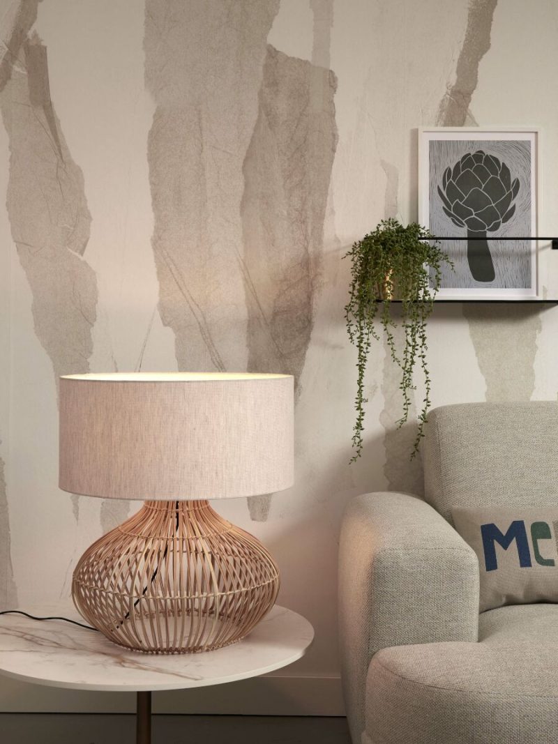 Lichtgrijze tafellamp rotan/linnen L GOOD&MOJO Kalahari - Afbeelding 5