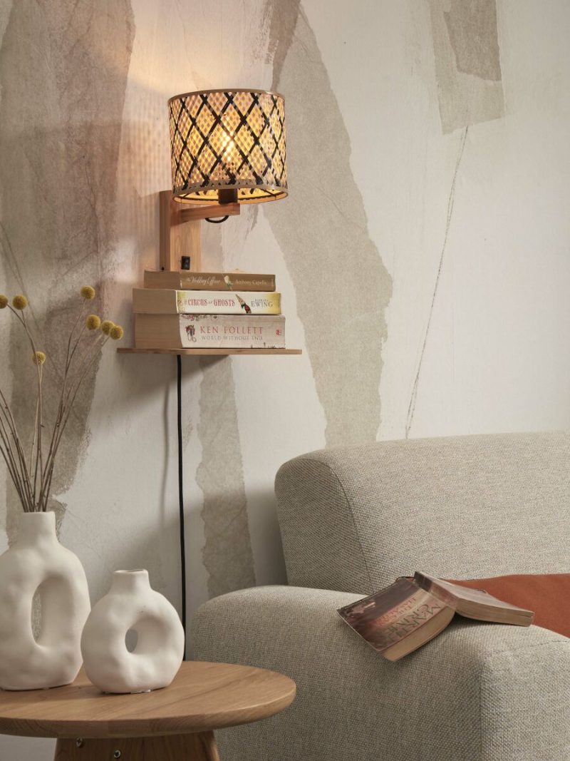 Naturel zwart bamboe wandlamp boheems GOOD&MOJO Java - Afbeelding 2