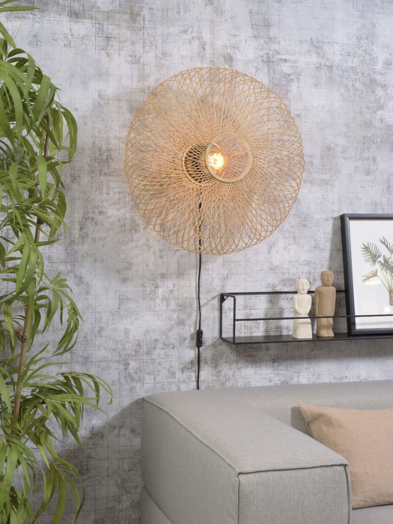 Naturel-zwarte bohemien bamboe wandlamp GOOD&MOJO Cango - Afbeelding 2