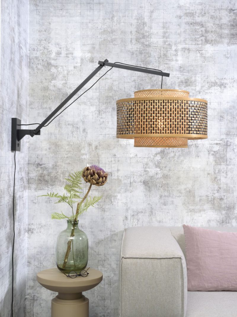 Naturel/zwarte bamboe knikarm wandlamp L GOOD&MOJO Bhutan - Afbeelding 2