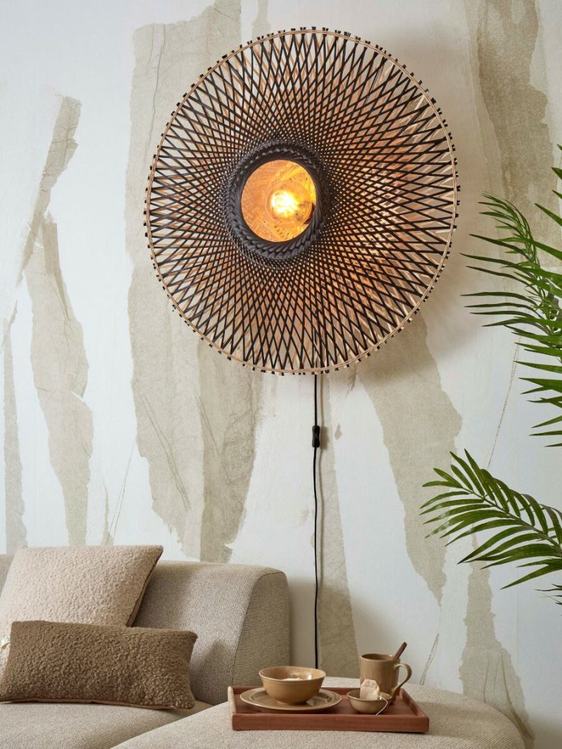 Naturel/zwarte bohemian bamboe wandlamp L GOOD&MOJO Kalimantan - Afbeelding 2