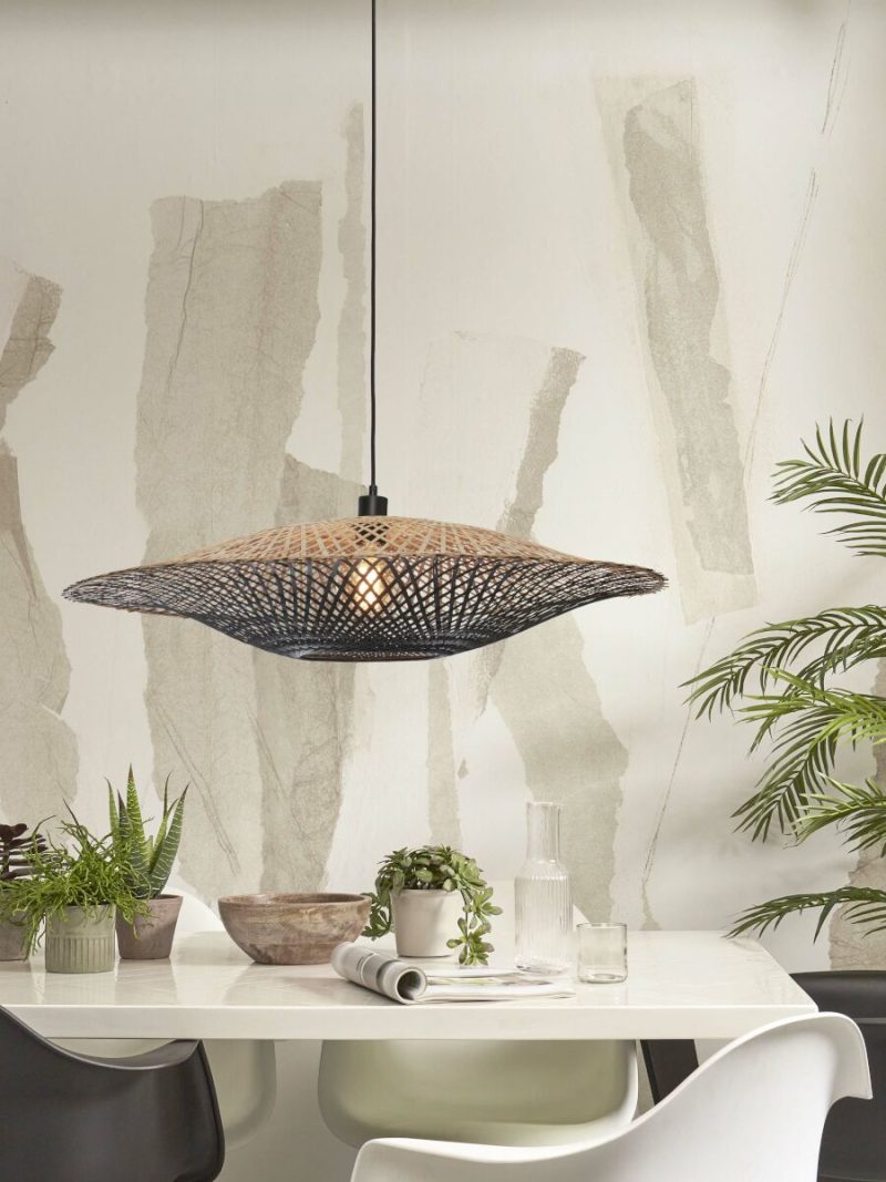 Naturel/zwarte schotelvorm bamboe hanglamp L GOOD&MOJO Kalimantan - Afbeelding 2