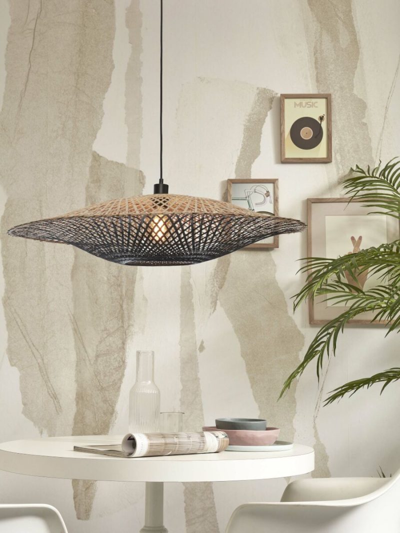 Naturel/zwarte schotelvorm bamboe hanglamp L GOOD&MOJO Kalimantan - Afbeelding 11