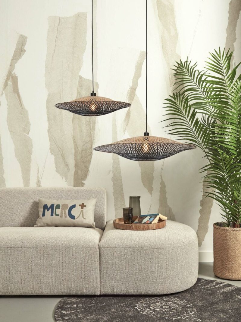 Naturel/zwarte schotelvorm bamboe hanglamp L GOOD&MOJO Kalimantan - Afbeelding 12