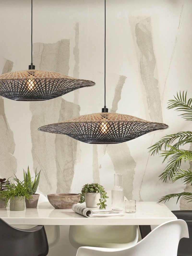 Naturel/zwarte schotelvorm bamboe hanglamp L GOOD&MOJO Kalimantan - Afbeelding 5