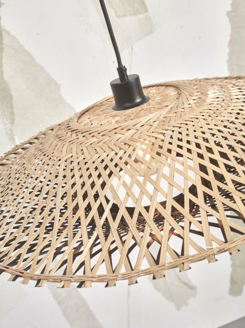 Naturel/zwarte schotelvorm bamboe hanglamp L GOOD&MOJO Kalimantan - Afbeelding 7
