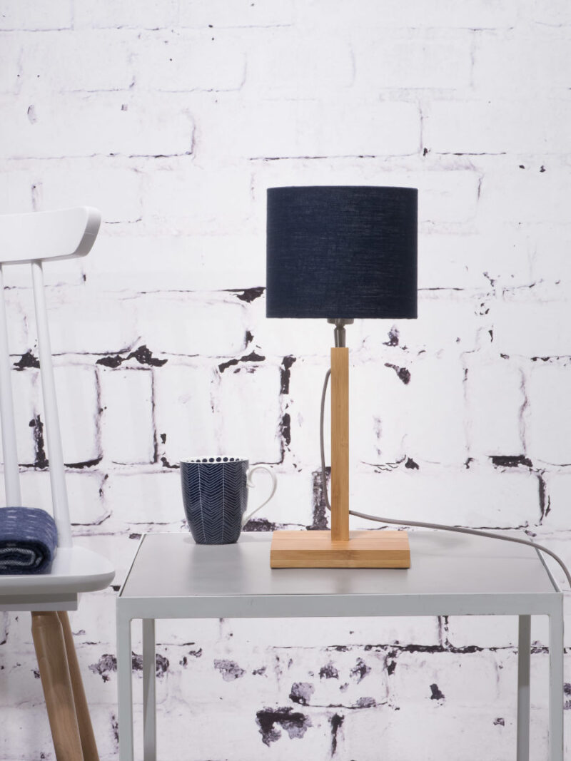 Ronde blauwe linnen Scandinavische tafellamp GOOD&MOJO Fuji - Afbeelding 2