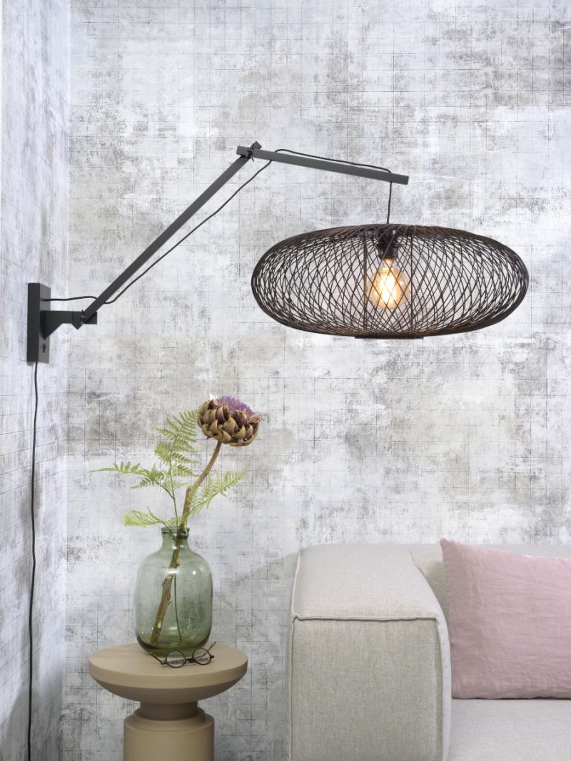 Ronde zwarte-bamboe wandlamp bohemian GOOD&MOJO Cango - Afbeelding 2