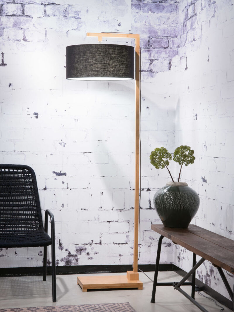 Ronde zwarte Scandinavische bamboe vloerlamp GOOD&MOJO Himalaya - Afbeelding 2