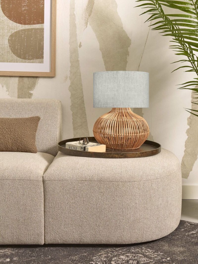 Rotan/linnen ronde tafellamp lichtgrijs GOOD&MOJO Kalahari - Afbeelding 5