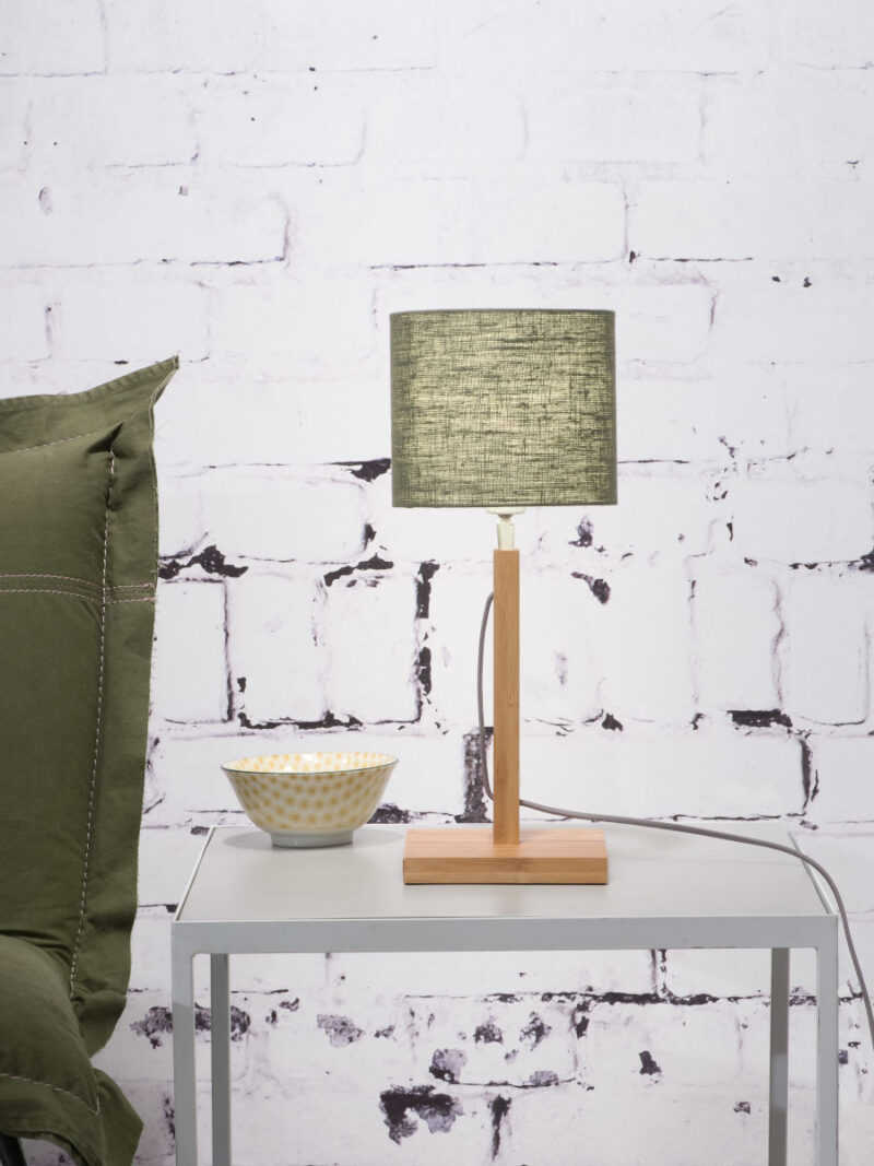Scandinavische groene tafellamp linnen bamboe GOOD&MOJO Fuji - Afbeelding 2