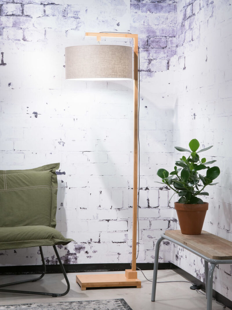 Vloerlamp rond grijs linnen Scandinavisch GOOD&MOJO Himalaya - Afbeelding 2
