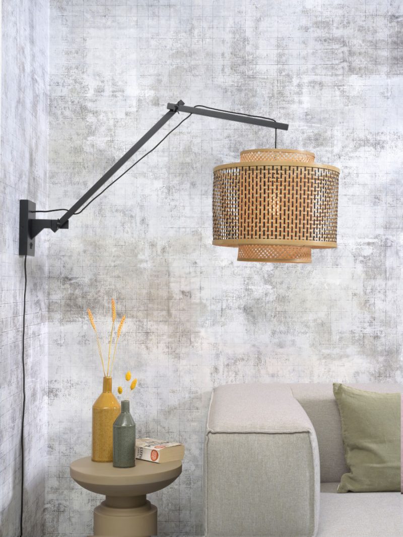Wandlamp naturel/zwart bamboe knikarm GOOD&MOJO Bhutan - Afbeelding 2