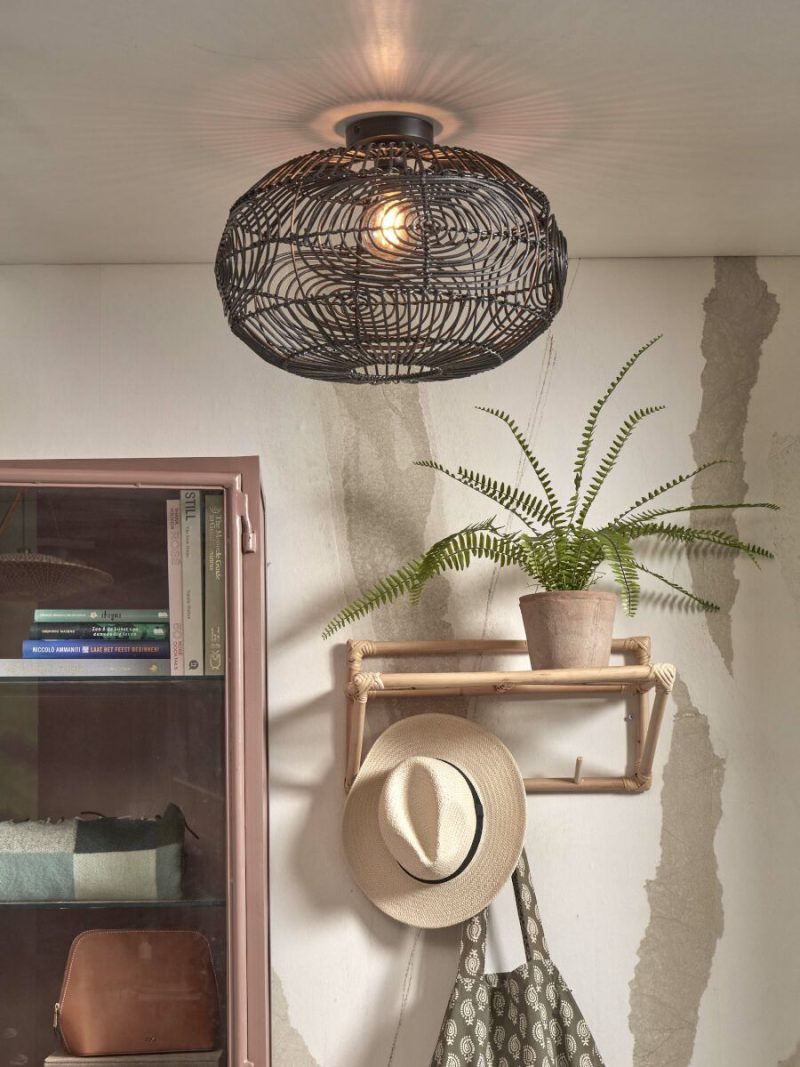 Zwarte bolvormige rotan plafondlamp GOOD&MOJO Madeira - Afbeelding 2