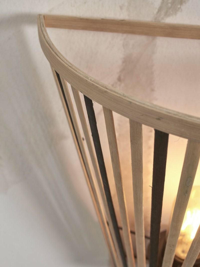 Zwart/naturel bamboe wandlamp halfopen GOOD&MOJO Merapi - Afbeelding 3