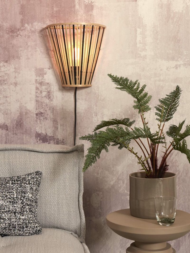 Zwart/naturel bamboe wandlamp halfopen GOOD&MOJO Merapi - Afbeelding 4