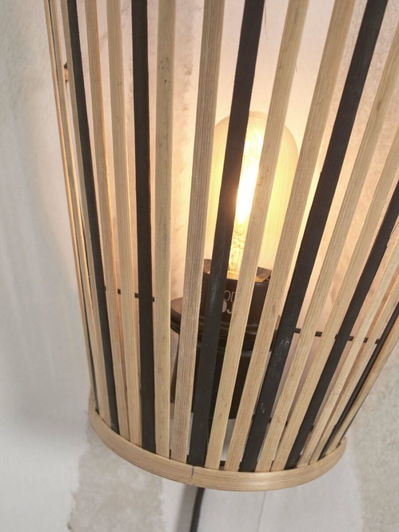 Zwart/naturel bamboe wandlamp halfopen GOOD&MOJO Merapi - Afbeelding 6