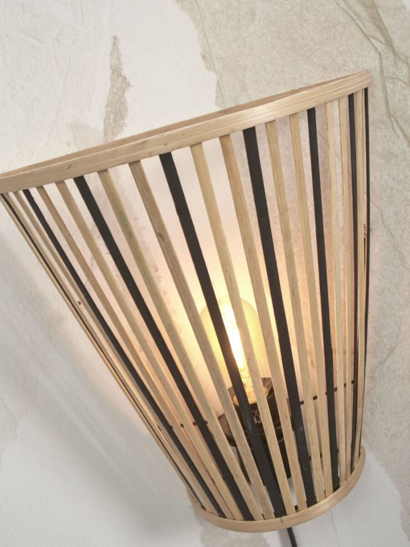 Zwart/naturel bamboe wandlamp halfopen GOOD&MOJO Merapi - Afbeelding 7