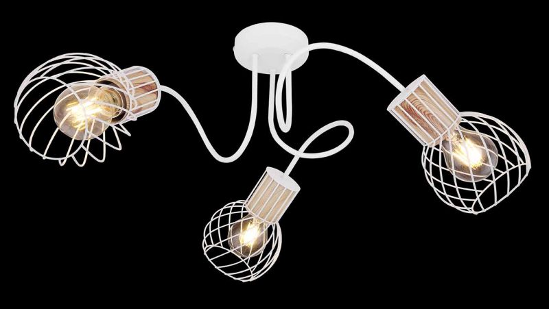 3-lichts plafondlamp wit/houtlook rasterkap Globo Luise - Afbeelding 4