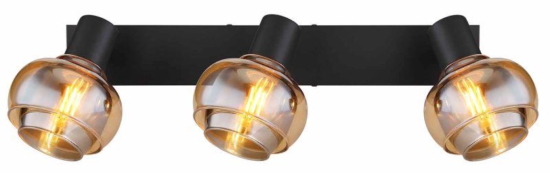 3-lichts spot zwart amber-/rookglas Globo Tokki - Afbeelding 3