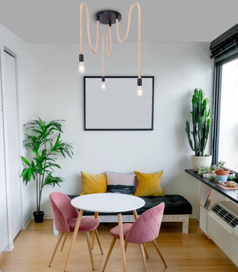 3-lichts zwart/naturel hanglamp hennepkoord Globo Ulleu - Afbeelding 4
