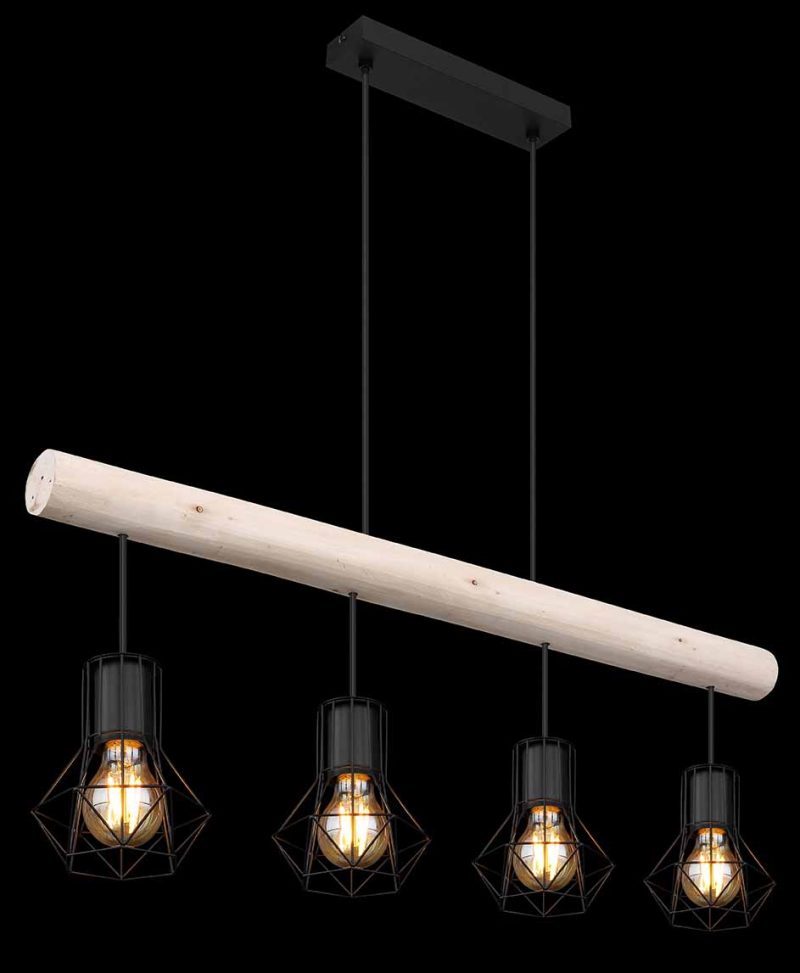 4-diamantkap hanglamp zwart metaal/hout Globo Priska - Afbeelding 4