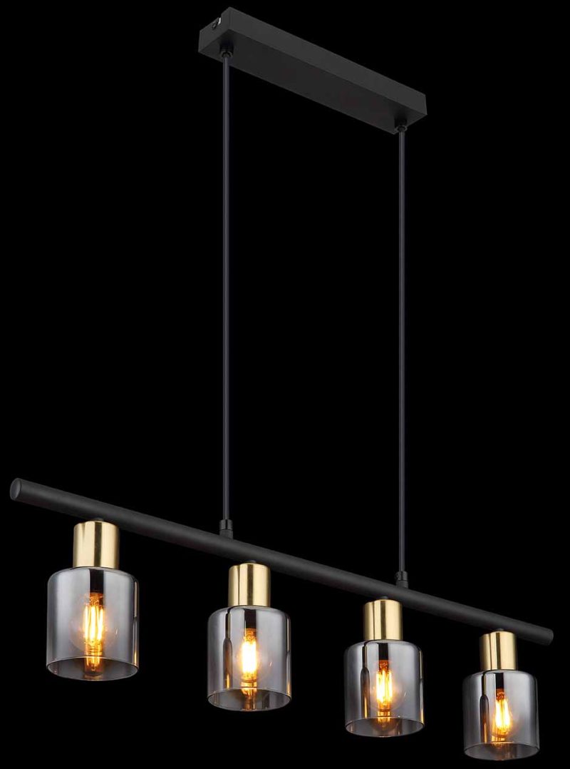 4-kap hanglamp zwart/goud rookglas Globo Hollsy - Afbeelding 4