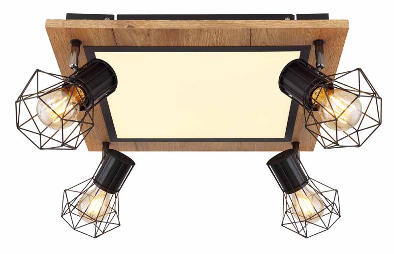 4-lichts diamantkap plafondlamp zwart Globo Priska - Afbeelding 2