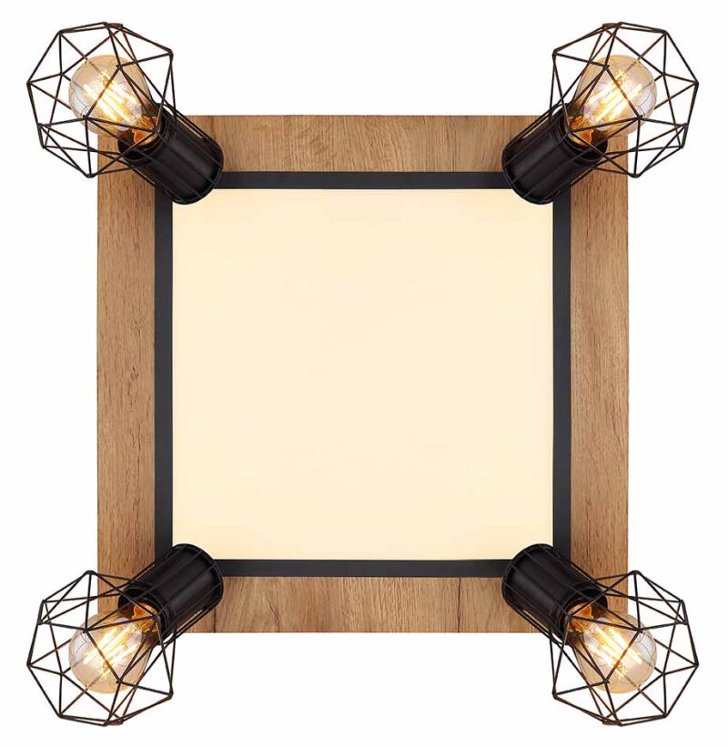 4-lichts diamantkap plafondlamp zwart Globo Priska - Afbeelding 3