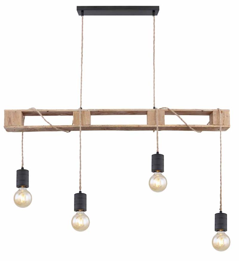 4-lichts naturel/zwarte hanglamp hout/metaal Globo Joelle - Afbeelding 2