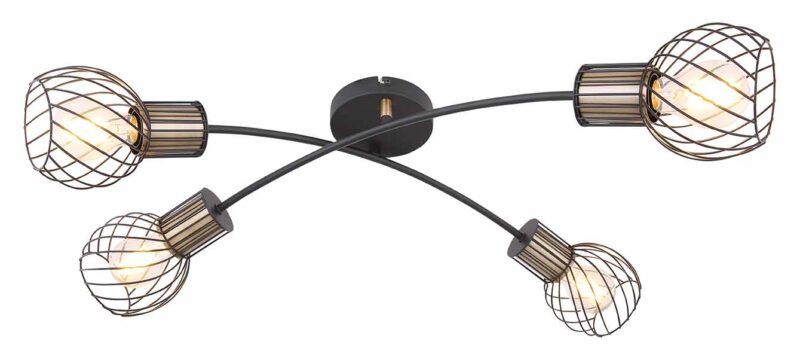 4-lichts rasterkap plafondlamp zwart/goud Globo Argusto - Afbeelding 2