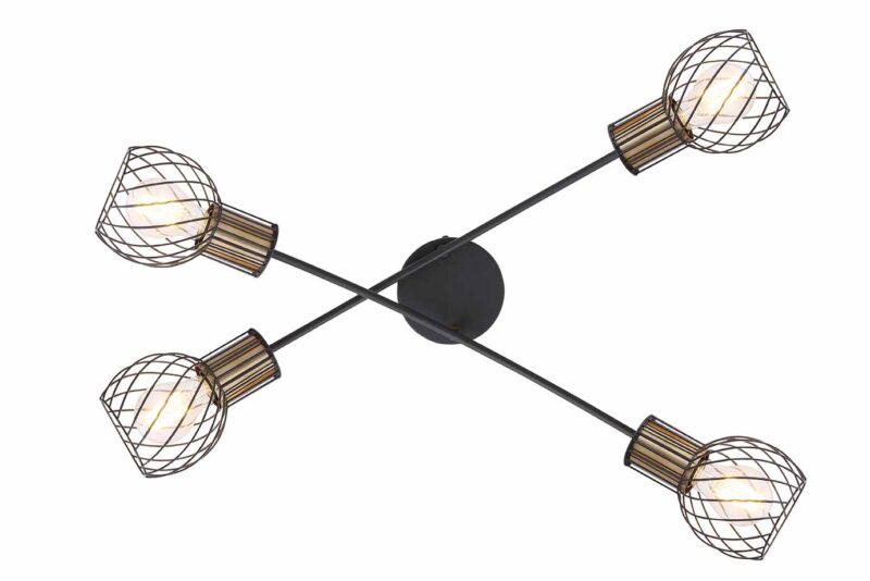 4-lichts rasterkap plafondlamp zwart/goud Globo Argusto - Afbeelding 3