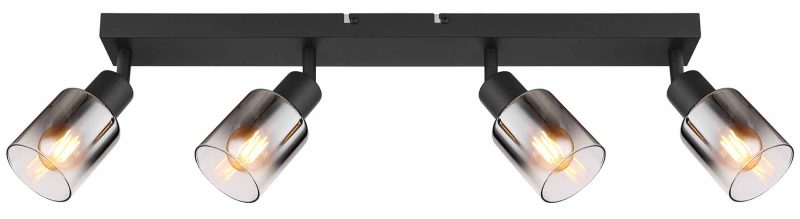 4-lichts spot zwart metaal/rookglas Globo Hubertus - Afbeelding 2