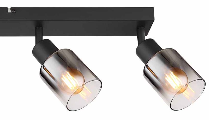 4-lichts spot zwart metaal/rookglas Globo Hubertus - Afbeelding 4