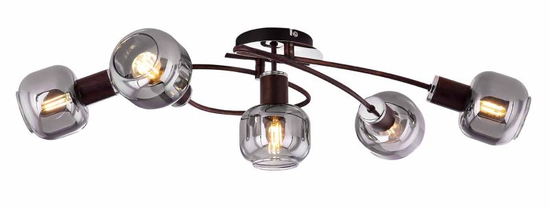 5-kap plafondlamp metaal/rookglas brons Globo Pallo - Afbeelding 2