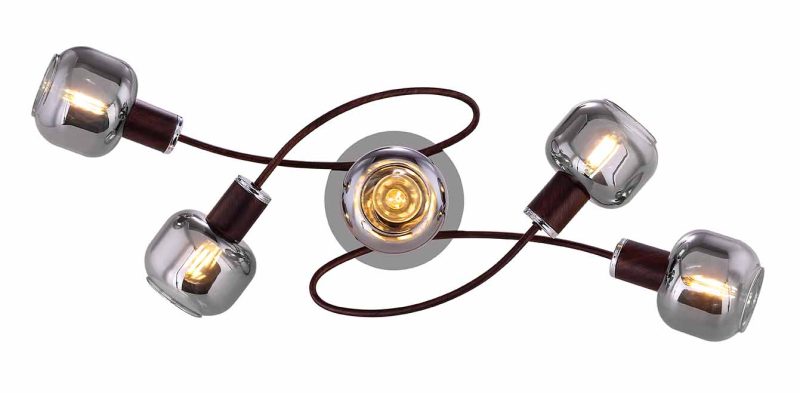 5-kap plafondlamp metaal/rookglas brons Globo Pallo - Afbeelding 3