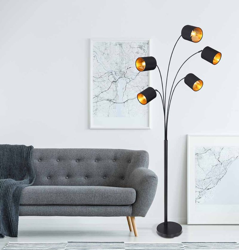 5-lichts design vloerlamp zwart Globo Kaddy - Afbeelding 4