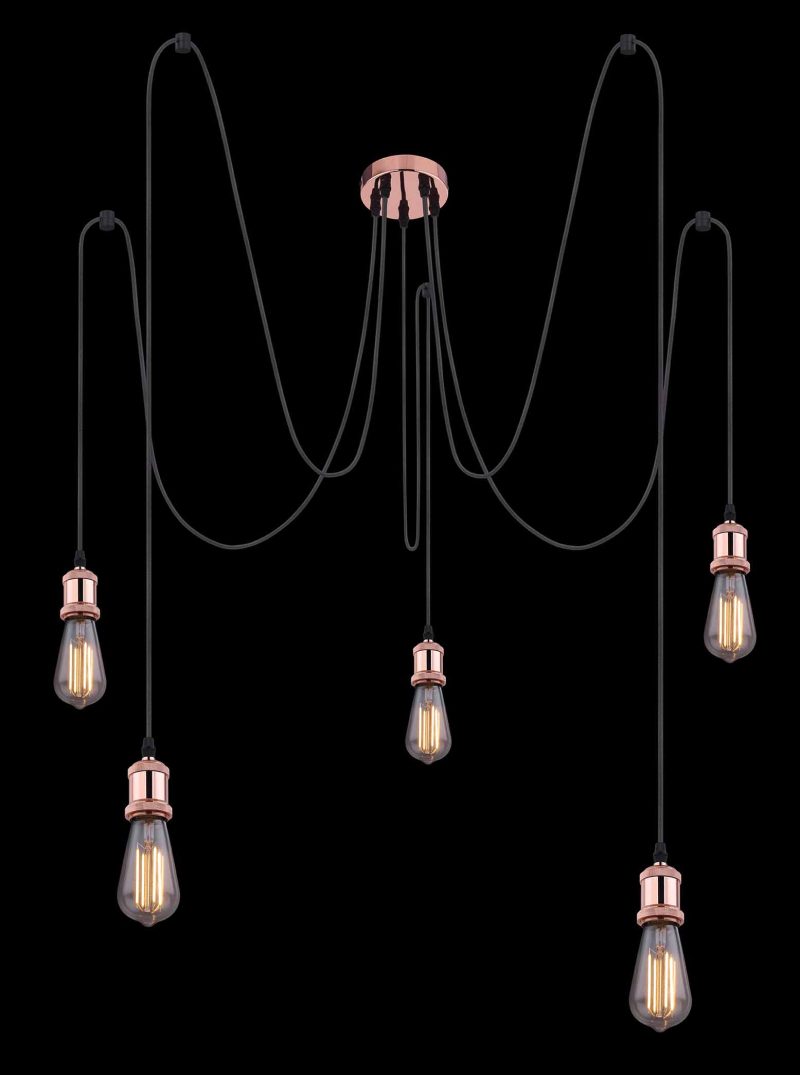 5-lichts koperen flexibele hanglamp L Globo Oliver - Afbeelding 3