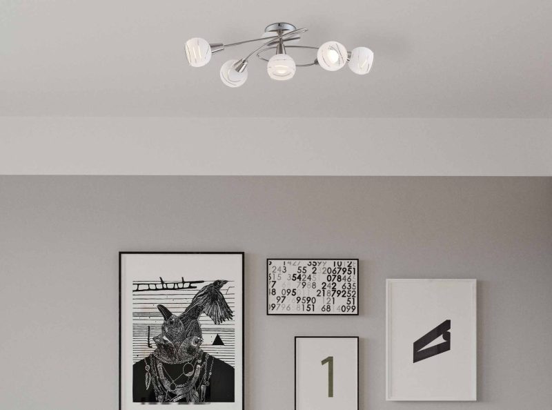 5-satijnglaskap ronde plafondlamp nikkel LED Globo Elliott - Afbeelding 2