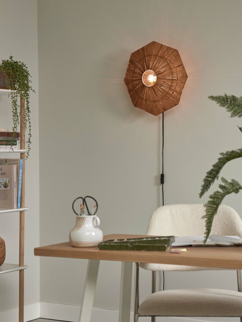 Achthoekige raffia wandlamp bruin GOOD&MOJO Panama - Afbeelding 4